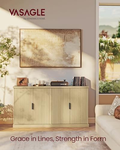 VASAGLE Contemporary Buffet Cabinet with Adjustable Shelves, Fluted Doors - Image 2
