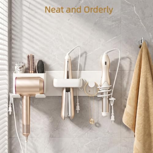 4-in-1 Hair Tool Organizer, Wall Mount Hair Dryer Holder, White - Image 7