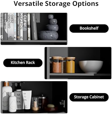 Cozy Castle Kitchen Pantry Cabinet, 75" Tall Wood Storage Cabinet with Doors and Shelves, 4 Doors Open Countertop Utility Hutch Cupboard for Dining Room Living Room Bathroom Furniture, Black - Image 6