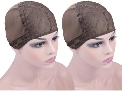 2 Pcs Double Lace Wig Caps with Adjustable Straps Swiss Lace Hairnet on the Back for Making Wig (Brown S) by YTBYT
