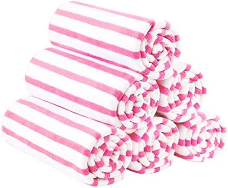 JML Microfiber Beach Towels Set of 6, 27" x 55", Cabana Stripe Pink by JML