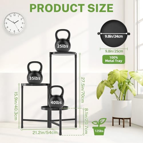 3 Tier Large Plant Stand Indoor Outdoor, 10 In Wide Tray, Black - Image 3