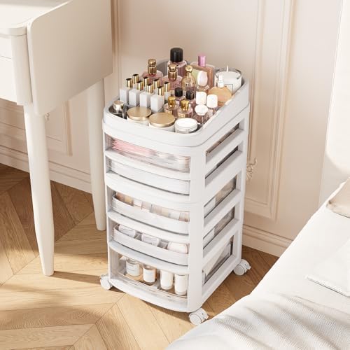 Rolling Cart with 5 Drawers, Clear Plastic Drawer Organizers, Vanity Cart - Image 2