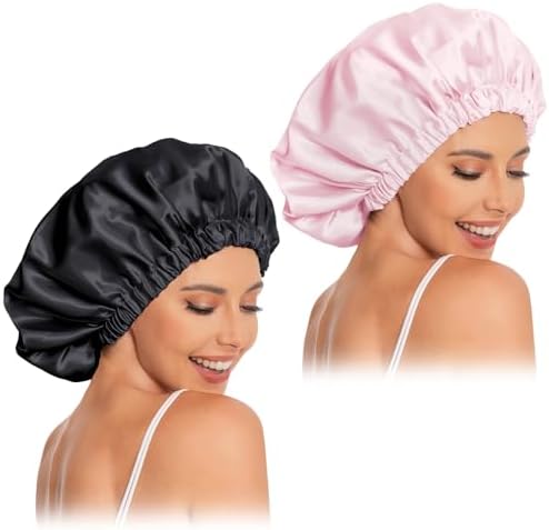 Edoneery Satin Bonnet for Sleeping Women, Double Layer Curly Hair Cap by Edoneery
