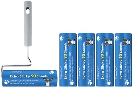 Extra Sticky Large Lint Roller, 6.3", 1 Roller + 4 Refills by Yabeepet