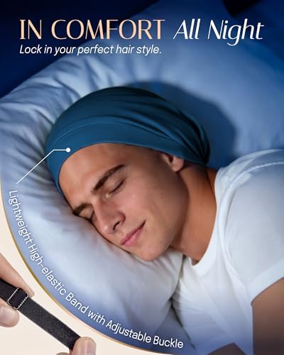 OLESILK 100% Mulberry Silk Bonnet for Sleeping, Mens Bonnet for Curly Hair, 100% Real Silk for Frizzy Hair, Royalblue - Image 3