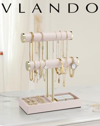 VLANDO Jewelry Organizer, 2 Tier Jewelry Bracelet Necklace Holder with Tray - Image 6