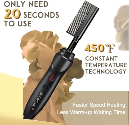 NICEMOVIC Ceramic Heating Hair Straightener Comb - Hot Pressing Brush for Natural Black Hair, Beard Wigs, and Curling (Black) - Image 2