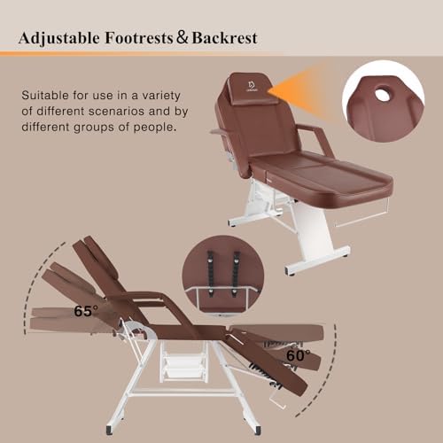 Facial Chair,73″ Tattoo Chair for Client,3-Section Adjustable Massage Table with Stool,Multipurpose Beauty Beds Salon Equipment for Esthetician,Tattooshop,Spa (Brown) - Image 4