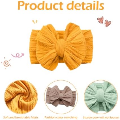Baby Bows Headbands Soft Nylon Handmade Hair Accessories for Newborn Infant Toddler Kids (6 Mixed Brown, Large) - Image 2