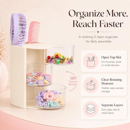 Hair Accessories Organizer, 3-Layer Rotatable Storage Box for Hair Clips - Image 3