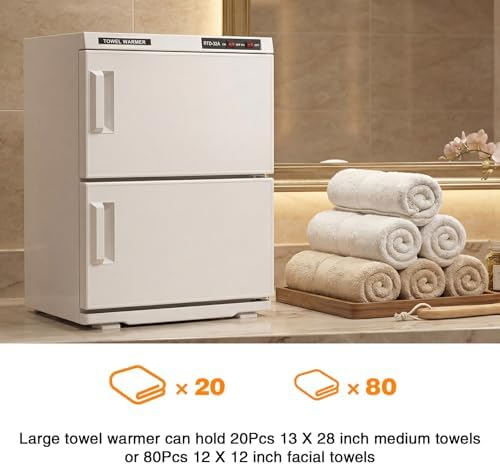 32L Hot Towel Warmer, Large Capacity Spa Towel Warmer with Double Cabinets, Professional Towel Warmer Cabinet with Clip & 2 Racks for Salon, Barber Shop, Massage, Facial - Image 5