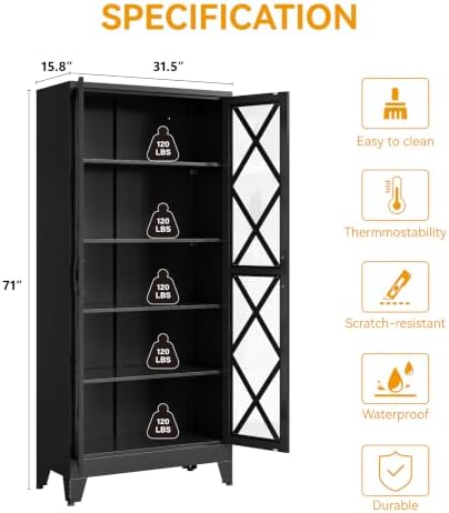 COFaR Metal Kitchen Cabinet, Pantry Storage Cabinets, 71" Tall Black ﻿ - Image 3