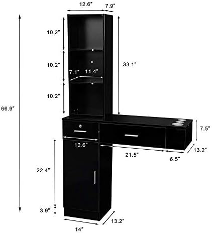 mefeir Wall Mount Hair Styling Barber Station Beauty Hair Salon Spa Equipment Set with 3 Tier Shelf, Lockable Drawer & Cabinet, Easy Assembled (Black) - Image 5