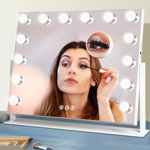 Large Vanity Mirror with Lights, Hollywood Lighted Makeup Mirror, 3 Color Temperatures,Stepless Dimming and 10X Magnifying Mirror, 360°Rotation by Unknown