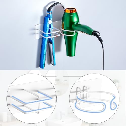 Hair Dryer and Straightener Holder Wall Mounted, Self Adhesive Blow Dryer and Flat Iron Storage Hair Tool Organizer for Bathroom Vanity (White) - Image 7