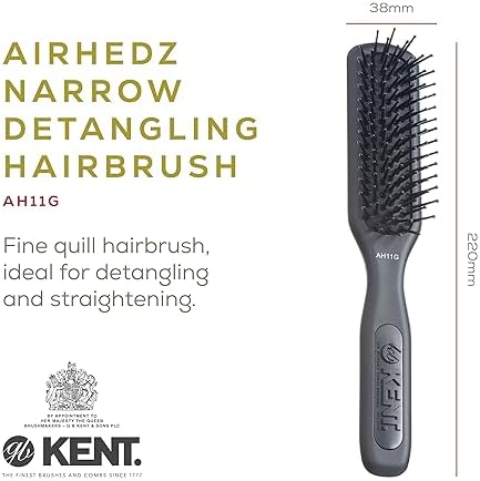 Kent AH11G Airhedz Pro Narrow Pin Hair Brush, Fine Pin Detangler Brush Ideal for Taming and Straightening Non-Scratch for Pain-Free Detangling - Image 2