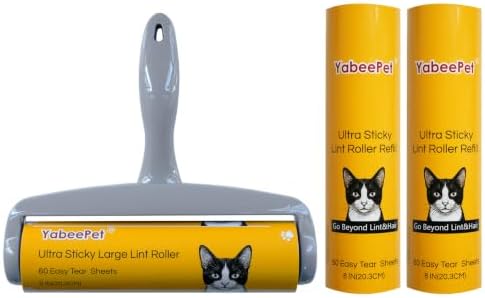 8 Inch Extra Sticky Large Lint Roller, 1 Roller + 2 Refills by Yabeepet