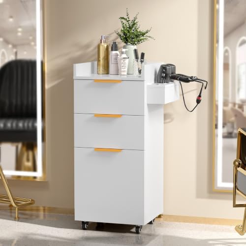 OmySalon Salon Cart with Wheels, 3-Tier Rolling Hair Styling Station, 2 Drawers & Adjustable Shelf, Hair Dryer Holder, Mobile Organizer for Salon, Barber, Spa, Nail & Beauty Tools, White - Image 2