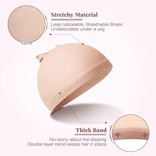 IKOCO Wig Cap, 6Pcs Stretchy Nylon Caps for Women, Beige - Image 4