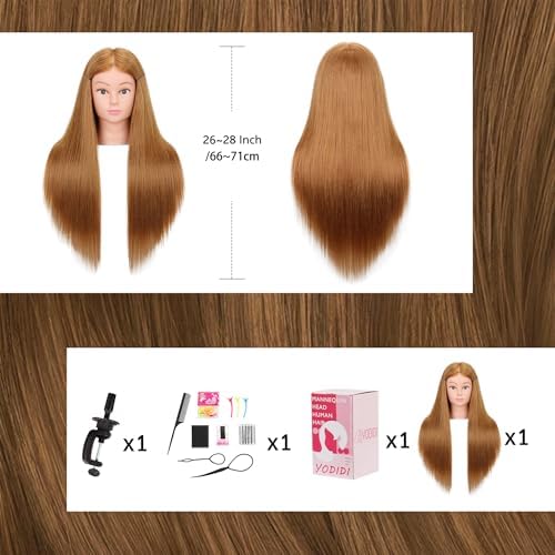 28" Mannequin Head 80% Human Hair Styling Practice with Clamp & Tools (#27) - Image 7