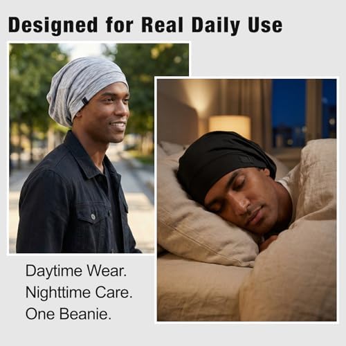 2 Pack Silk Satin Hair Bonnet for Men, Adjustable Stay-On Sleep Cap Beanie for Curly Hair, Soft Breathable Night Hat for All Types - Image 6