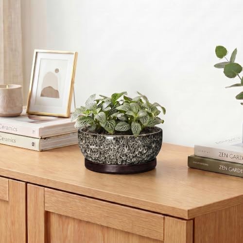 Succulent Pots 6 Inch, Ceramic Bonsai Pots with Tray, White Leopard - Image 6