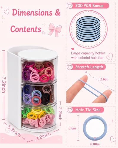 Rotatable 3-layer Hair Accessories Organizer with 200 Hair Ties - Image 5