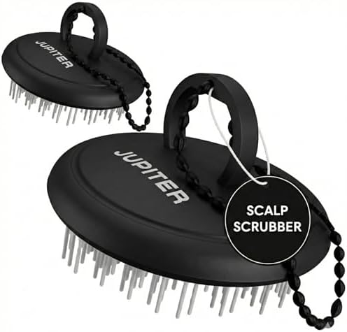 Jupiter Scalp Exfoliator - Scalp Massager Tool for Wet & Dry Hair - Ergonomic Detangler Brush - Dandruff Comb & Scrub to Remove Dandruff & Buildup and Support Circulation - 2 Pack, Black by Jupiter