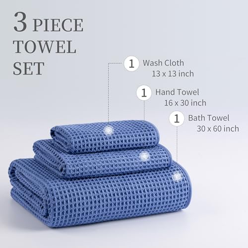 MICROFI New Microfiber Waffle Bath Towels, 3 Pieces, Oversized, Soft, Absorbent, Fast Drying, Lint Free, Includes Bath, Face and Hand Towels 430 GSM - Image 3