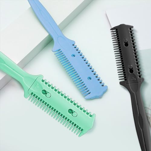 Soft 'N Style 3 Pack Double-Sided Hair Trimmer Comb - Split Ends Razor Styler for Thin and Thick Hair Cutting and Styling (Green, Black, Blue) - Image 5