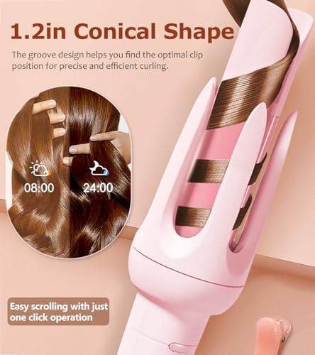 Auto Hair Curler, Automatic Curling Iron with 4 Temperature & 3 Timer, Automatic Shut-Off, Anti-Scald, Anti-Tangle Rotating Curling Wand for Hair Styling, Pink - Image 2