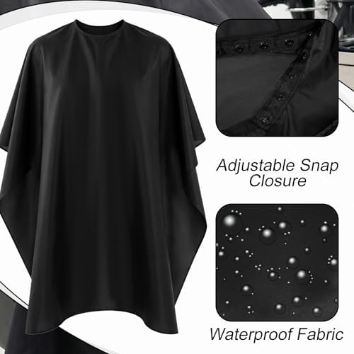 10 Pack Black Barber Cape Professional - Cutting Capes for Hairstylist, Waterproof Nylon Haircutting Capes with Adjustable Snap Closure, 47" x 59" Salon Cape - Image 3