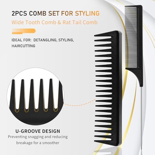 DUAIU Hair Brush Set, 5Pcs Paddle Hairbrush for Men and Women, Round Quiff and Rat Tail Wide Tooth Styling Comb and Brush Set for Curly Long Thick Thin Hair - Great on Wet or Dry Use, No More Tangle - Image 5