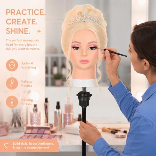 Opini Mannequin Head with 80% Real Human Hair Doll Head for Hairdresser - Image 2
