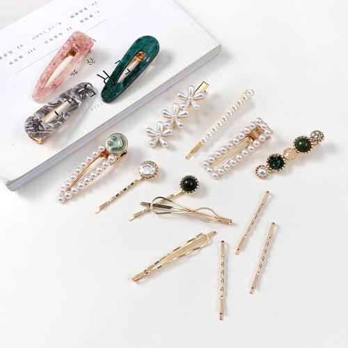 Mehayi 20 PCS Pearls and Acrylic Resin Hair Clips, Handmade Hair Barrettes, Marble Alligator bobby pins, Glitter Crystal Geometric Hairpin, Elegant Gold Hair Accessories, Gifts for Women Girls - Image 7