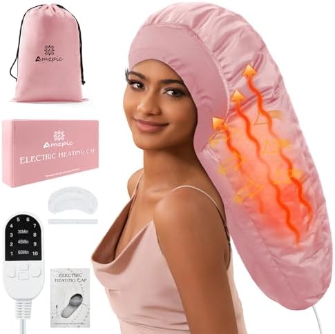 Heat Cap for Deep Conditioning, Hair Steamer for Natural Hair Home Use w/10-level Heats Up Quickly, Thermal Steam Cap for Home Hair Treatment by Amzpic