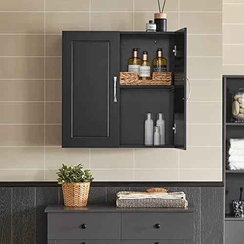 SoBuy Bathroom Kitchen Wall Cabinet, Garage or Laundry Room Storage Medicine Cabinet, Linen Tower Bath Cabine with Shelf, Black FRG231-SCH - Image 6