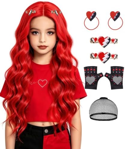 7pcs Red Girls Princess Wig Set for Kids Costume Halloween JZ066 by JMZIVIEE