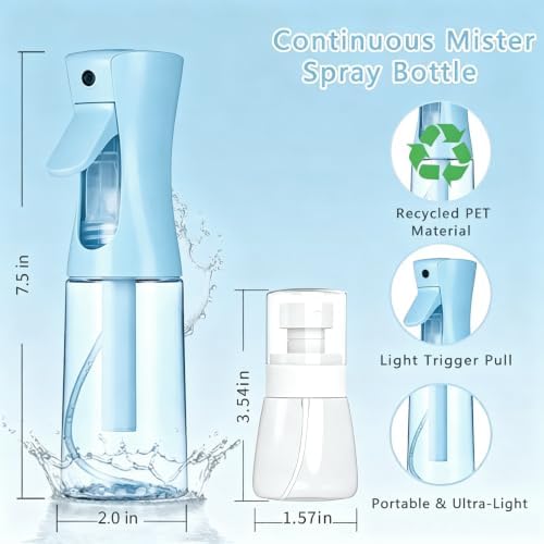 3 Pack Spray Bottles, 2-Pack Continuous Spray Bottles,Fine Water Mist Spray Bottles for Hair 6.8 OZ (200 ML) and 1oz 30ml Travel Spray Bottle Mister for Cleaning,Hairstyling,Plants,Barbers,Pets Blue - Image 2