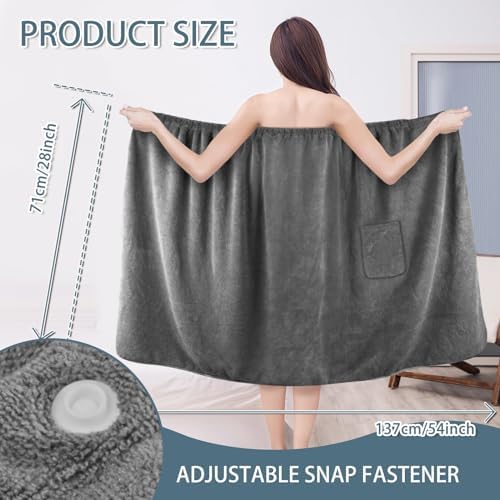 SINLAND Bath Wraps for Women After Shower Body Towel Wrap, Grey, 28"x54" - Image 2