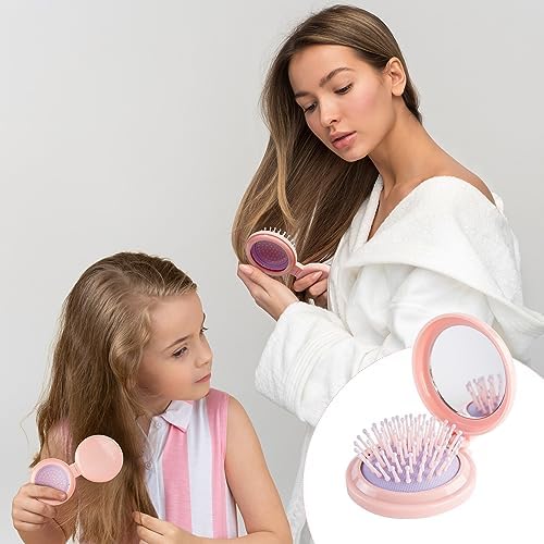 RHOS Folding Brush with Mirror for Women, Girls - Compact Pocket Portable Hair Brush with Soft Nylon Bristles for Purse and Travel (Pink) - Image 6