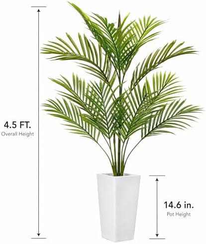Garvee Artificial Palm Tree, 4.5FT Tall Faux Tropical Areca Plants with White Tall Planter, Fake Potted Tree with Lifelike Leaves, Indoor & Outdoor Plant for Living Room Bedroom Home Office Decor - Image 7