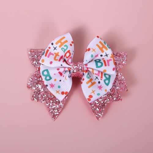 3.5" Birthday Bow Hair Clips for Girls 1 2 3 4 5 6 Years Glitter Pink Ribbon Bowknot Barrettes Alligator Pins for Teens ToddlerKids Happy Birthday Party Dress Decor Accessories Gift - Image 6