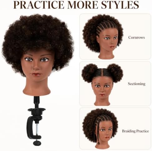 MORRIS 10 Inch Human Hair Mannequin Head, Kinky Curly, with Clamp Stand - Image 3