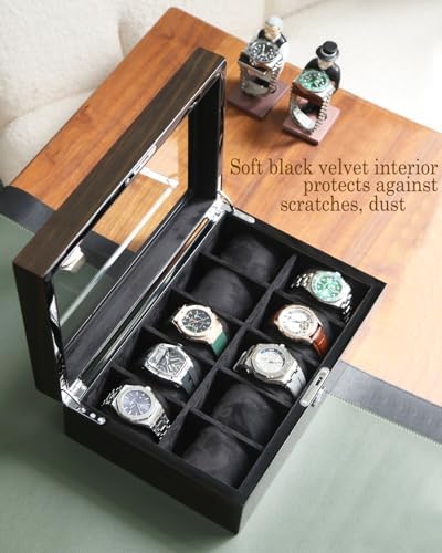 Wooden Watch Display Case 10 Slot Storage Box Organizer Lockable Collection - Image 4