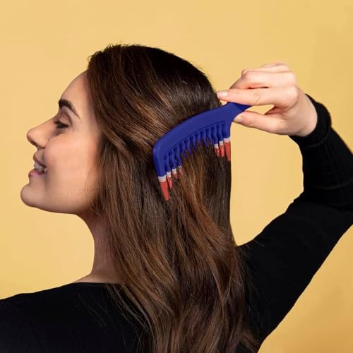 Extra Large Wide Tooth Shower Detangler Curve Comb for Thick, Curly, Wavy & Natural Hair - Pain-Free Knot Removal, Anti-Static, Frizz-Free, Ergonomic Handle & Easy Hanging - Blue with Scrunchie - Image 5
