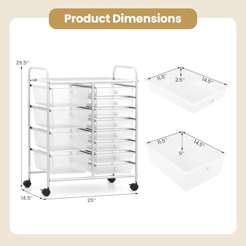 Giantex 12 Drawer Rolling Cart with Drawers, Storage Organizer Cart for Classroom Office School Teacher, Mobile Drawer Cart for Tools, Crafts, Small Printer, Clear - Image 3