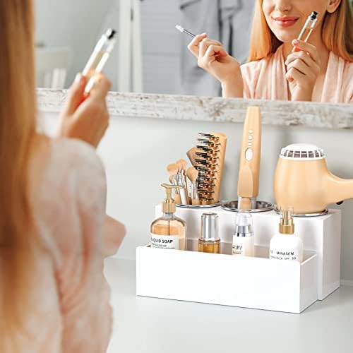HIIMIEI Hair Tool Organizer, Acrylic Hair Dryer Holder, Bathroom Countertop Blow Dryer Stand Storage, Vanity Organizer for Accessories, Makeup, Flat Irons, Curling Irons, and Toiletries (White) - Image 7