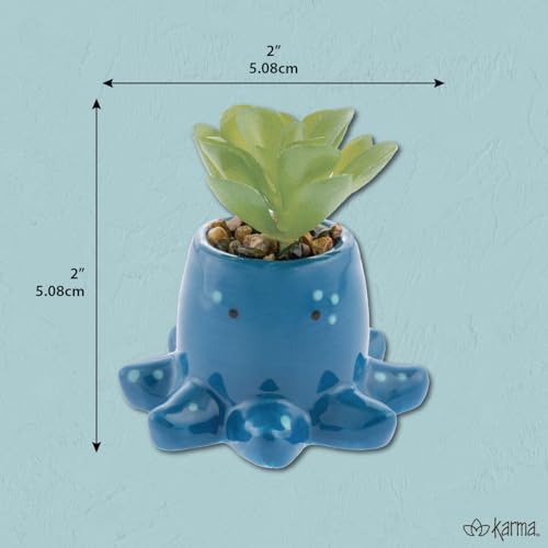 Karma, Shaped Artificial Succulents in Ceramic Pot, Faux Mini Succulent Plant, Desk Decor, Office Plants - Watering Can - Image 2